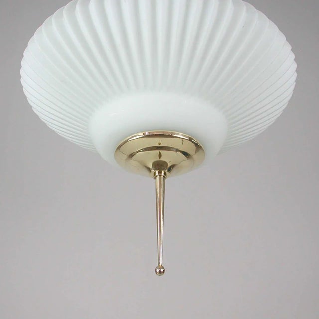 Mid-Century Ribbed Milk Glass & Brass Globe Pendant Attributed to Stilnovo For Sale - Image 15 of 18