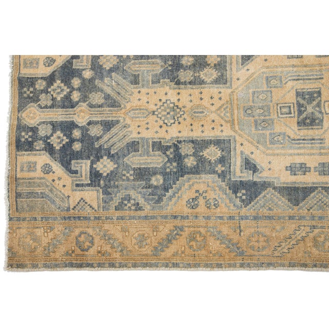Persian Vintage Persian Hamadan Wool Rug With Geometric Design in Blue For Sale - Image 3 of 8