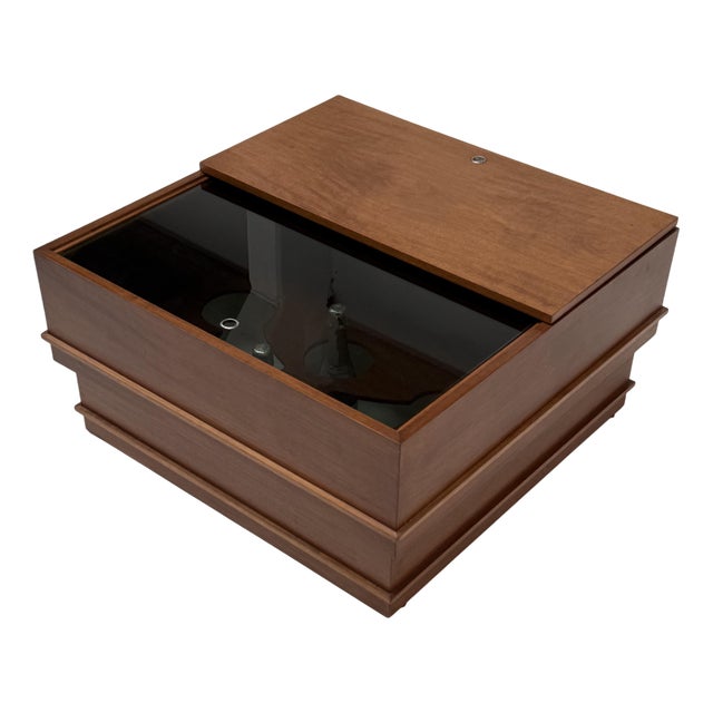 Italian Bar Cabinet in Walnut & Smoked Glass, 1970s For Sale