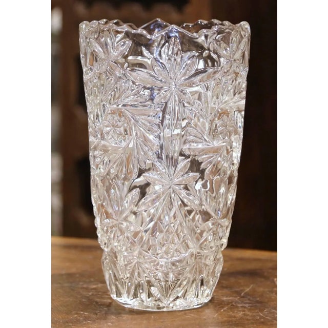 This elegant vintage glass vase combines a substantial form with sparkling decorative detail. Crafted in France circa...