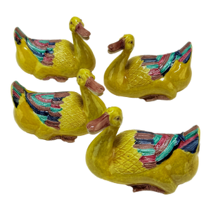 Set of 4 Antique Chinese Export Porcelain Famille Jaune Duck Models