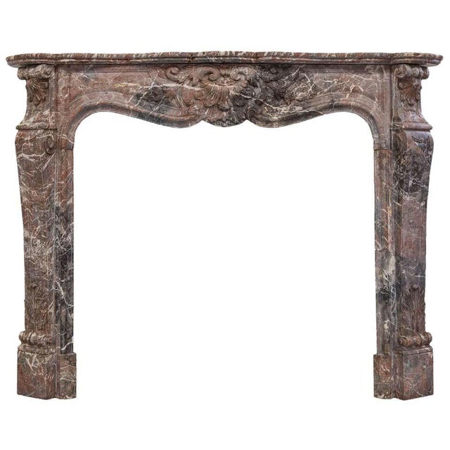 Stone 19th Century Louis XV Style Soft Rouge Marble Fireplace Surround For Sale - Image 7 of 7