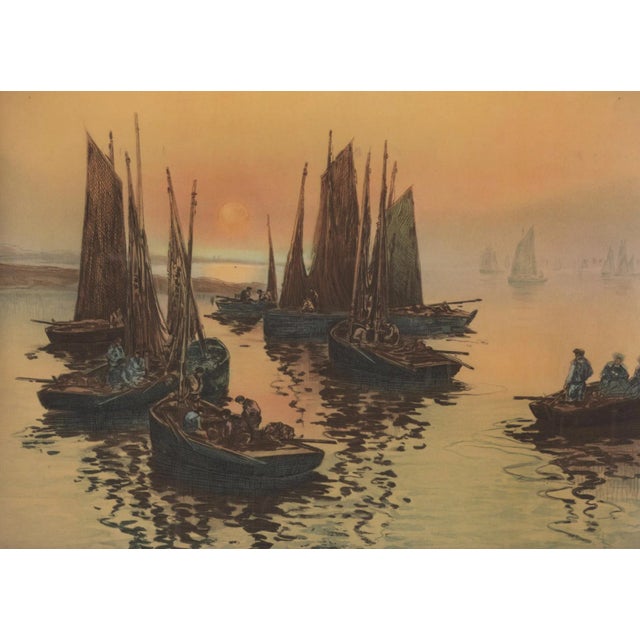 "T. Le Gout-Gerard's 'Glory of the Morning 1926 showcases a captivating color etching artwork featuring fishermen and...