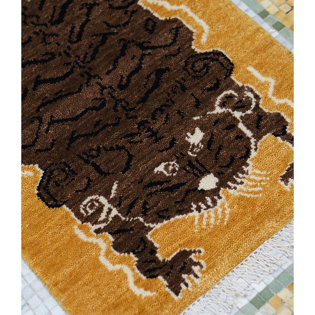 Hand-Knotted Le Tibetan Rug in Golden Ochre - 5 X 7 For Sale - Image 4 of 5
