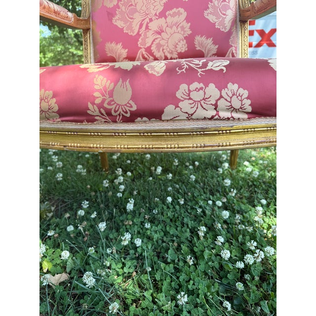 Red Gilded Louis XVI-Style Armchair For Sale - Image 8 of 12