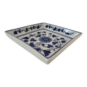 Asian Chinese Blue and White Porcelain Bowl Square Shape 9 In.