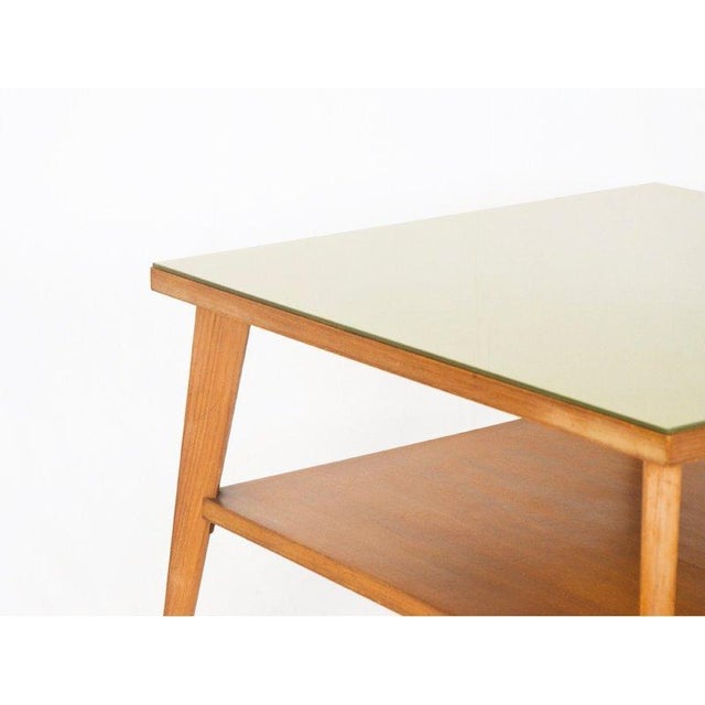 Vintage Italian Teak Wood & Green Glass Coffee Table, 1960s For Sale - Image 6 of 14