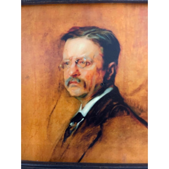 Pumpkin Hand-Textured Theodore Roosevelt Portrait Print After Tade Styka in Gilt Frame For Sale - Image 8 of 11