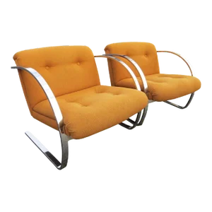 Vintage Brueton Arc Cantilever Lounge Chairs by Charles Gibilterra - a Pair