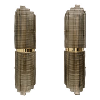 Modern Brass and Textured Murano Glass Wall Lights, Italy, 2000, Set of 2 For Sale