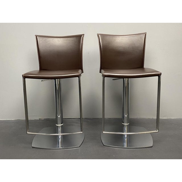 Set of German Nobile Bar Stools in Leather with Chrome Frame by Draenert, 1990s For Sale - Image 4 of 8