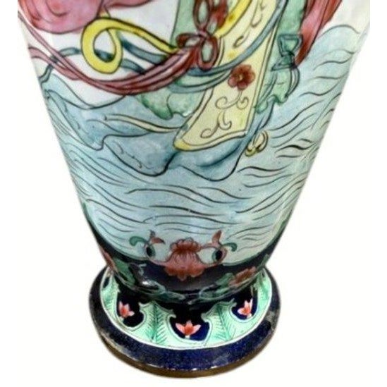 Late 20th Century Vintage Chinese Cloisonne Enamel Celestial Maiden Feitian Vase 12" Brass For Sale - Image 5 of 7