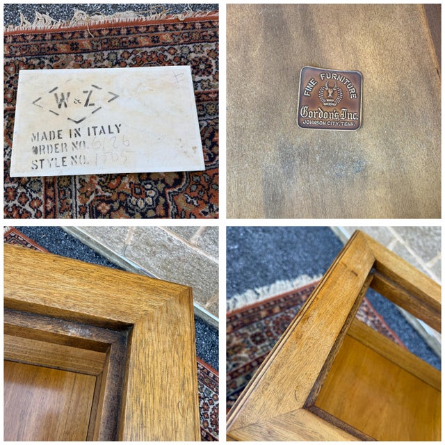Vintage Gordon's Fine Furniture French Louis XVI Walnut Step Back Side Tables With Italian Marble Inserts - A Pair For Sale - Image 16 of 18