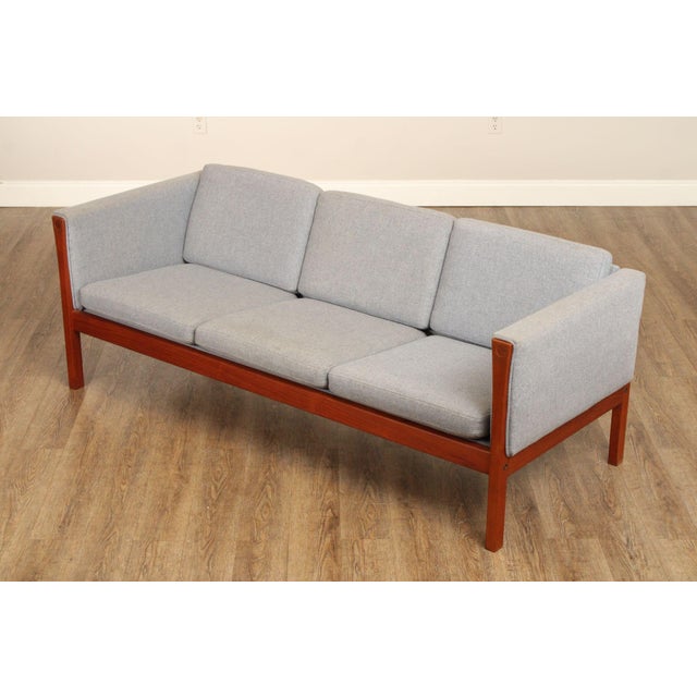 Blue Hans Wegner Danish Modern Teak Sofa For Sale - Image 8 of 12