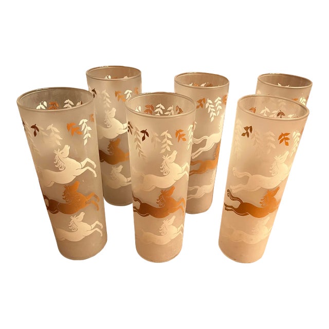 1980s Vintage Horse Highball Glasses- Set of 6 For Sale