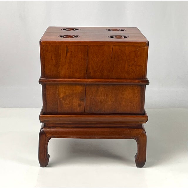 Vintage Ming-Style Carved Hardwood Ice Chest Style Storage Box End Table on Stand For Sale - Image 11 of 11