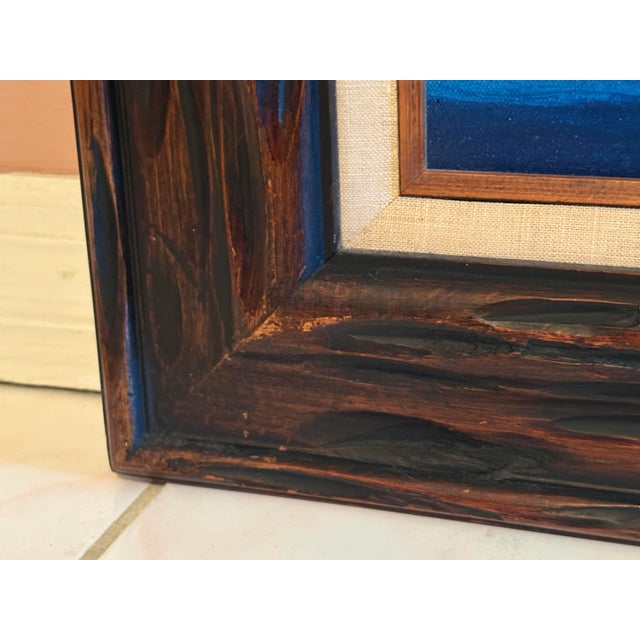 1976 Signed Winter Mountain Landscape Painting in Rustic Wood Frame For Sale - Image 9 of 11