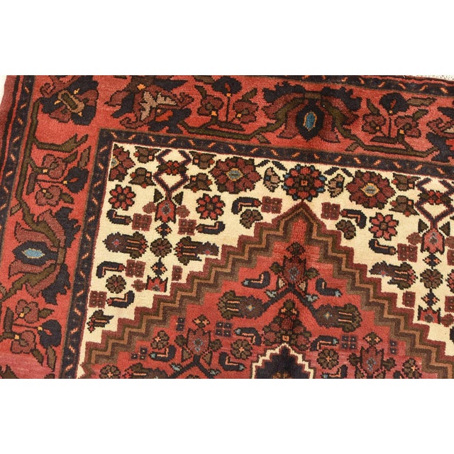 Hamedan Rug 4'3'' X 6'5'' Red Wool Vintage Tribal Hand-Knotted Oriental Carpet For Sale In Philadelphia - Image 6 of 15