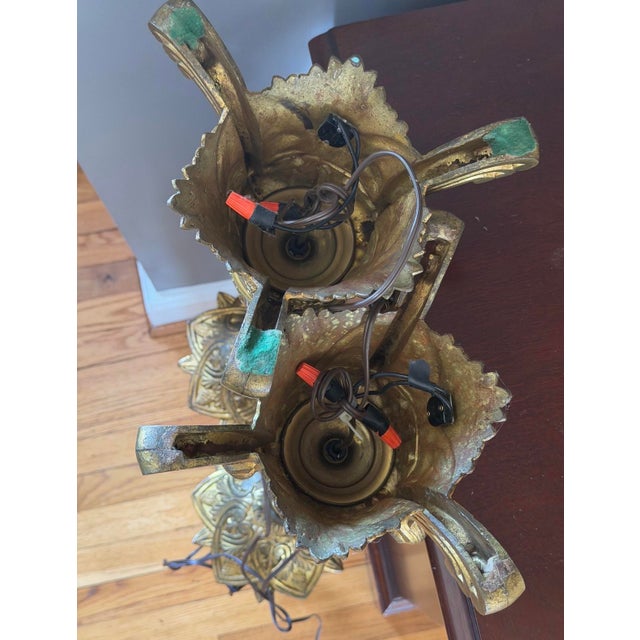 Mid 20th Century Italian Baroque Studded Gilt Brass Buffet Lamps - a Pair For Sale - Image 10 of 10