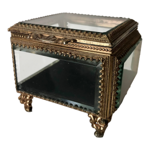 1950s Cut Crystal and Brass Jewelry Box