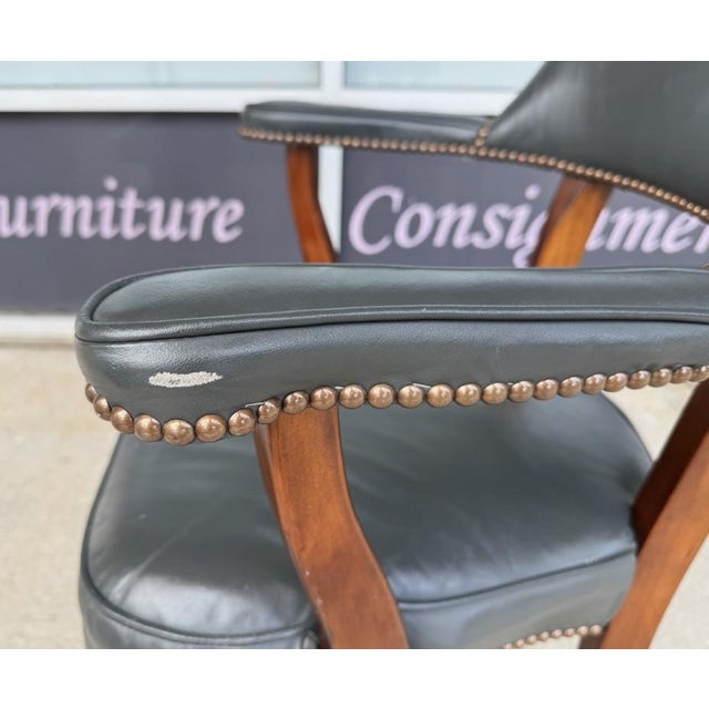 Vintage Blue Leather Office Chair With Nailhead Trim For Sale - Image 10 of 14