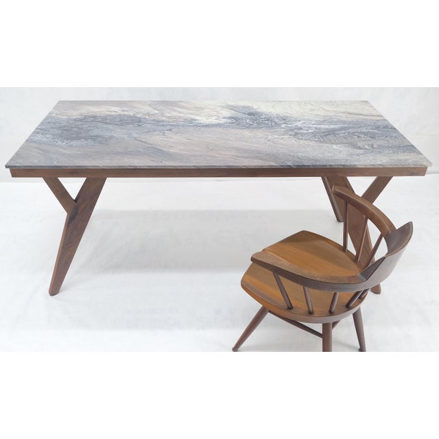 Gray Solid Oiled Walnut Frame 3/4" Thick 32x67 Marble Top Dining Conference Table For Sale - Image 8 of 11