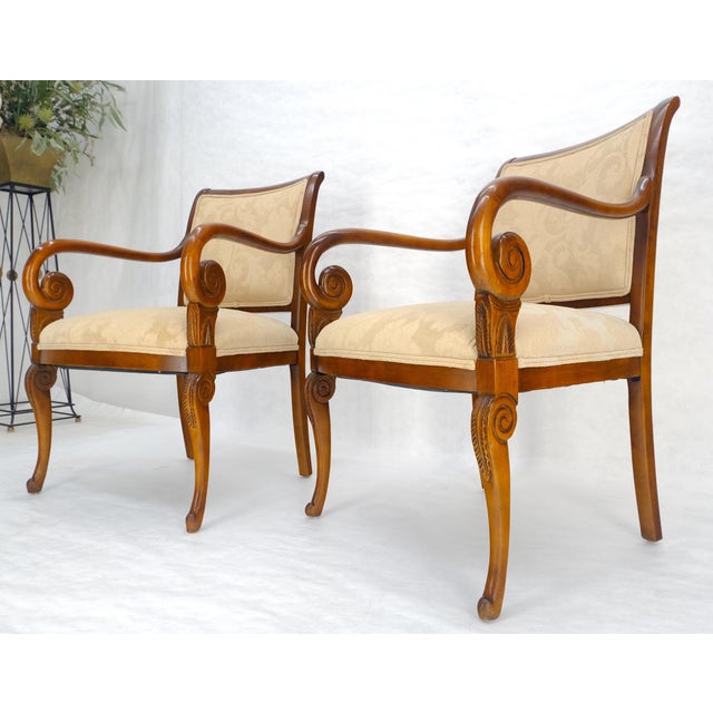 Pair of Regency Style Carved Open Arm Fireside Lounge Chairs For Sale - Image 10 of 12