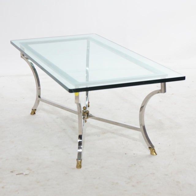 Mid Century Modern Hollywood Regency Chrome, Brass & Glass Coffee Table Circa 1960 For Sale - Image 6 of 10
