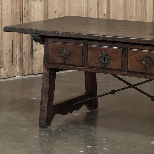 Coffee Rare 17th Century Rustic Spanish Walnut Coffee Table With Wrought Iron For Sale - Image 8 of 18