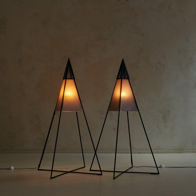 Vintage Italian Pyramidal Floor Lamp in Pink Glass + Black Metal - 2 Available For Sale - Image 4 of 9