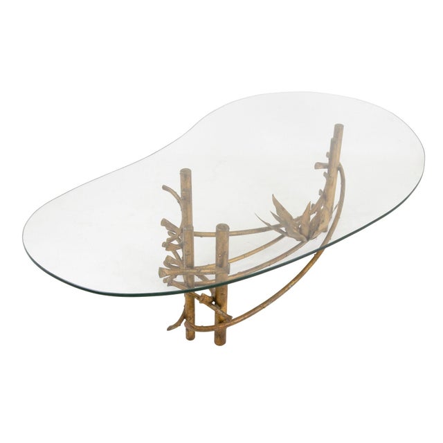 Late 20th Century Gilt Metal "Lotus" Cocktail Table With Glass Top Attributed to Silas Seandel For Sale - Image 4 of 6