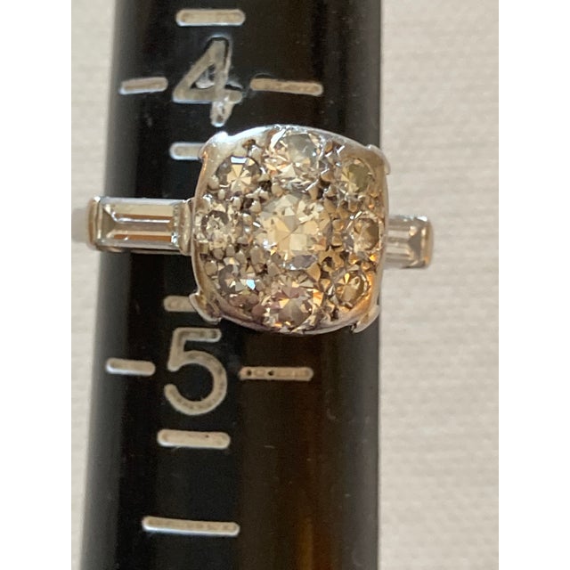 Art Deco Vintage Estate Platinum Diamond Cluster Ring 4.5 For Sale - Image 3 of 12