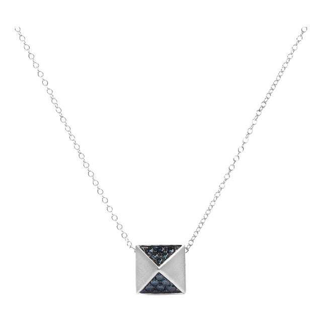 14K White Gold 1/4 Cttw Treated Blue Diamond Matte Finished Pyramid Pendant Necklace - 18" Inches For Sale