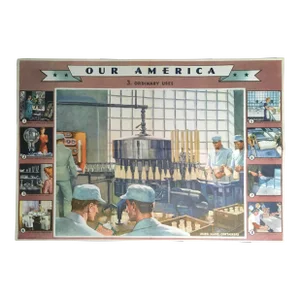 Large Vintage 1944 Coca-Cola "Our America" Poster: "Gaining New Services From Glass"