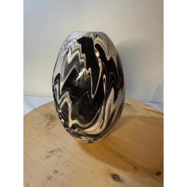 Black 1990s Mt St Helens Ceramic Ash Glazed Vase Black White Swirl Volcano 8” Artist Signed For Sale - Image 8 of 12