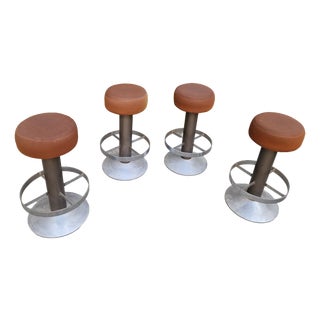 Dwarf Stools in Chromed Iron with Padded Seat, 1970s, Set of 4 For Sale