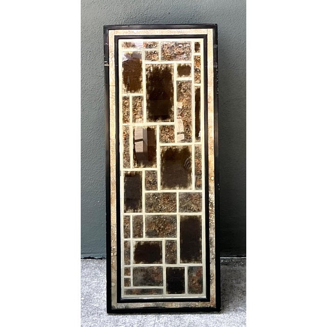 Metal Vintage Eglomise Geometric Glass Pedestal For Sale - Image 7 of 17