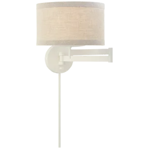 Kate Spade New York for Visual Comfort Signature Walker Swing Arm Sconce in Light Cream with Natural Linen Shade