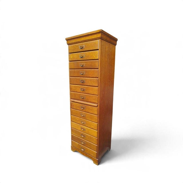 Mid-Century Modern Mid-Century Danish Oak Archive Cabinet with Pull-Out Shelf, 1920s For Sale - Image 3 of 16
