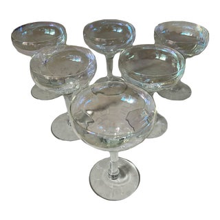 Vintage Shimmering Iridescent West Virginia Glass Champagne Martini Coupes - Set of 6 For Sale