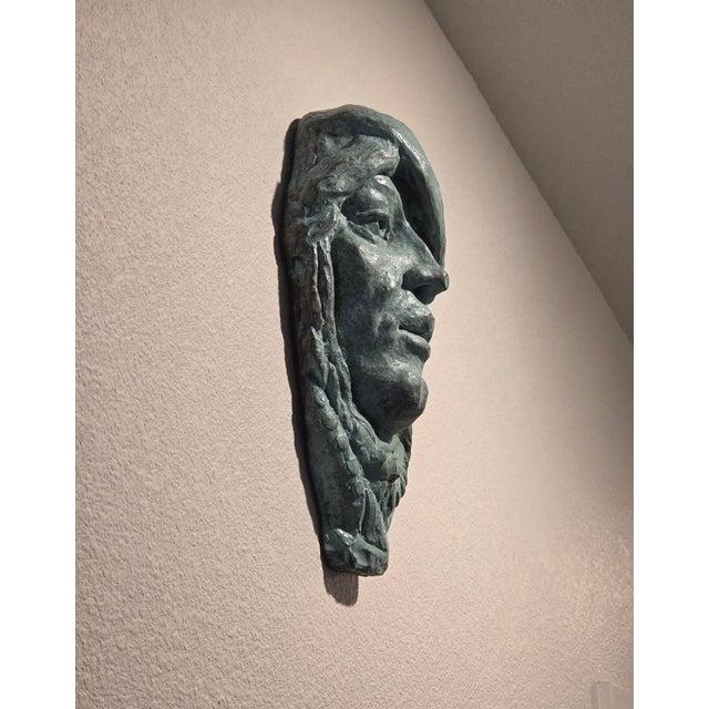 American Late 20th Century Len Shartle (1944–2012) Verdigris Bronze Wall Mask For Sale - Image 3 of 5