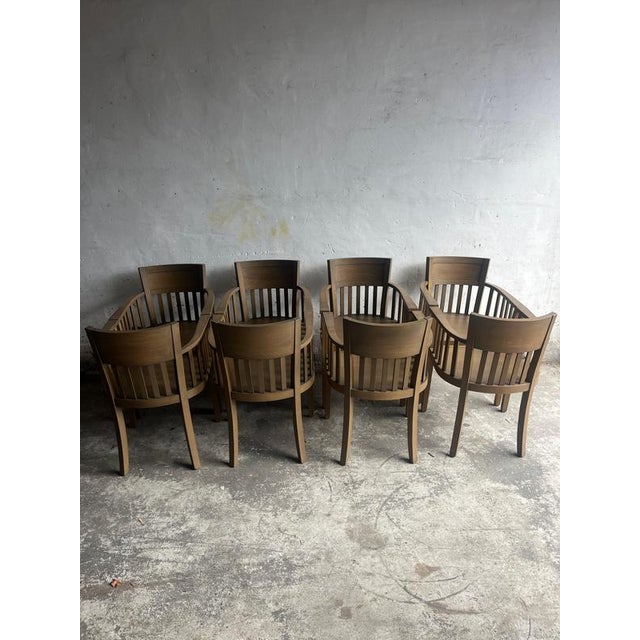 Wood Slatted Wooden Armchairs, 1980s, Set of 8 For Sale - Image 7 of 12