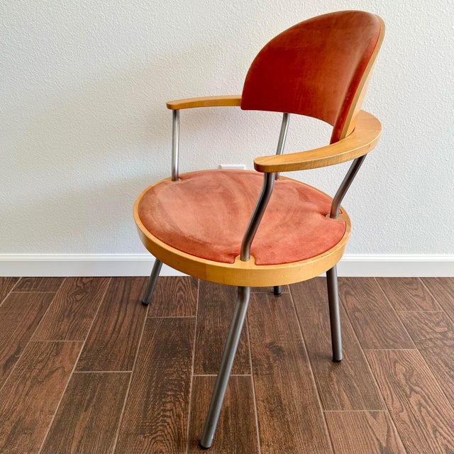 RARE Postmodern Vintage 1998 Knoll Chair By Maya Lin W Bentwood & Velvet 90s VTG Good vintage condition. Some wear to...