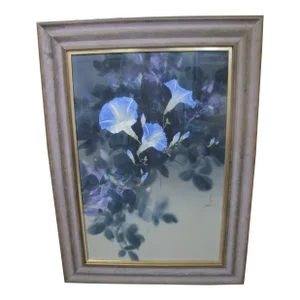 David Lee Chinese Flower Morning Glories on Silk Framed Oil Painting