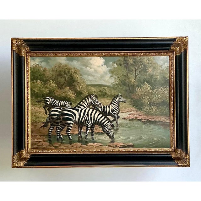 Vintage Zebra Landscape Oil Painting For Sale - Image 17 of 18