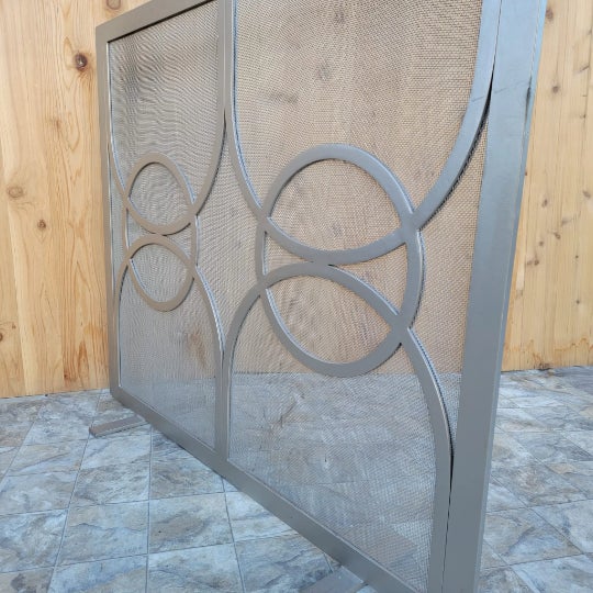 Vintage Modern Silver Finish Geometric Design Wrought Iron Fire Screen ...