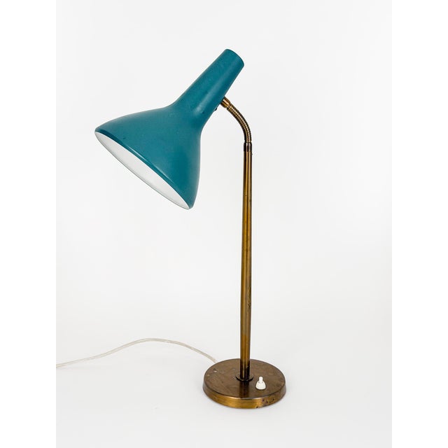 Sculptural Brass and Petrol Desk Lamp by Harald Notini for Böhlmarks, 1950s For Sale - Image 10 of 10