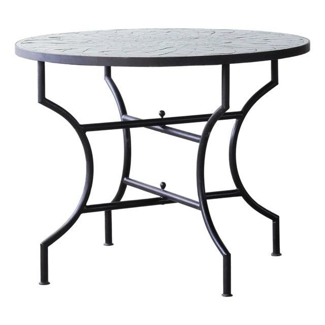 Matthew Izzo Home 40" Round Tamegroute Green Moroccan Zellige Tile Bistro Table With Iron Base For Sale