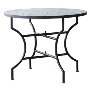 Matthew Izzo Home Moroccan Zellige Tamegroute Green Tile and Iron X Base 40" Round Bistro Table For Sale