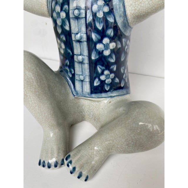 Vintage Blue and White Chinoiserie Monkey Holding Bowl For Sale - Image 9 of 9